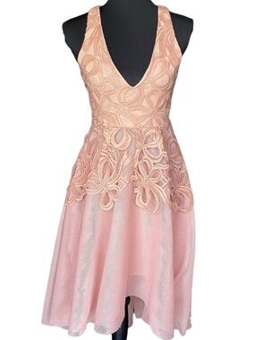 Elliatt Pink Sleeveless Asymmetrical Lace Mesh Crinoline Dress (XS)